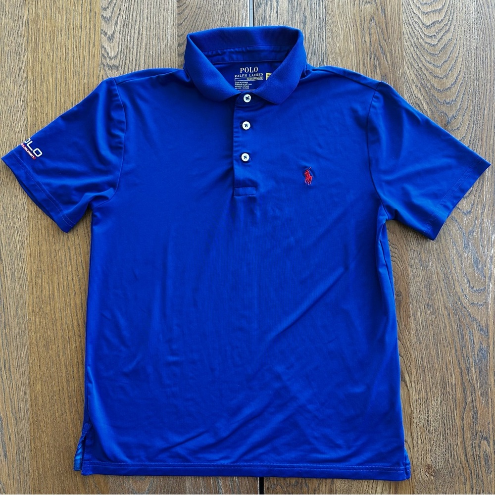 Polo by Ralph Lauren Blue Short-Sleeve Performance Polo Red Logo Boys Size M - Picture 2 of 16